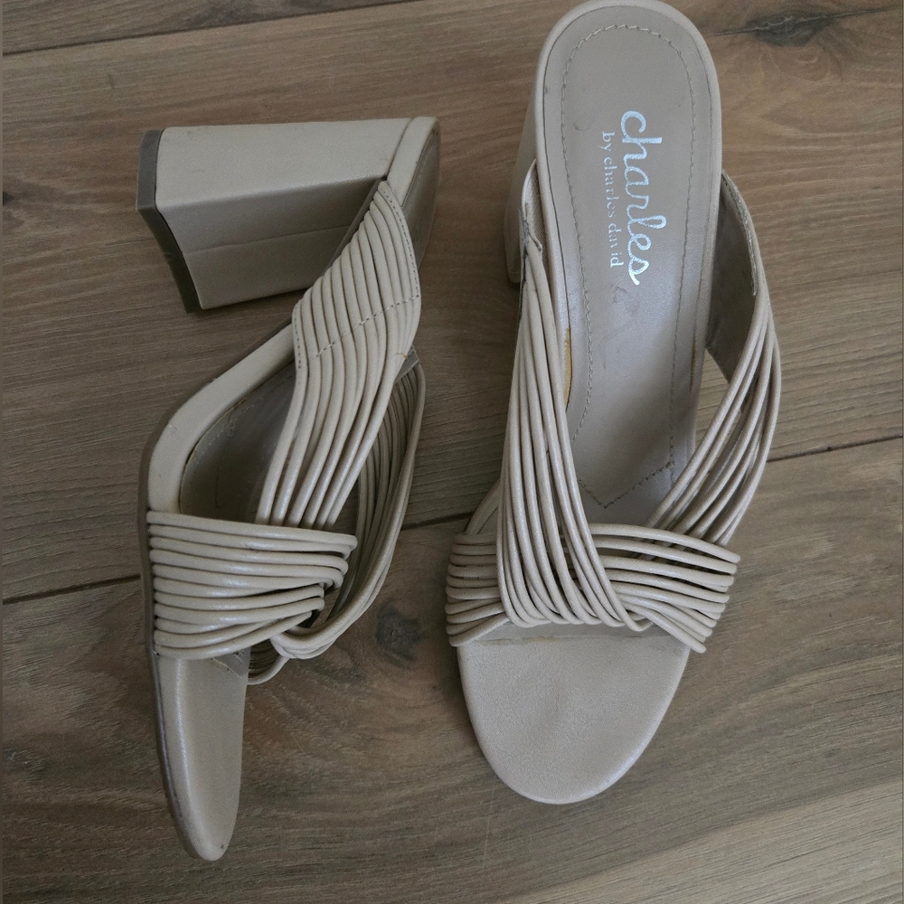 Charles by Charles David Slip On Sandals Nude Beige Block Heel - 6